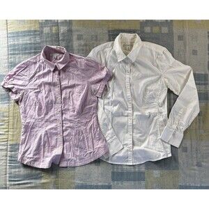 Banana Republic Pink/White Collard Button Up Shirt Long Sleeve Women's Sz M/L